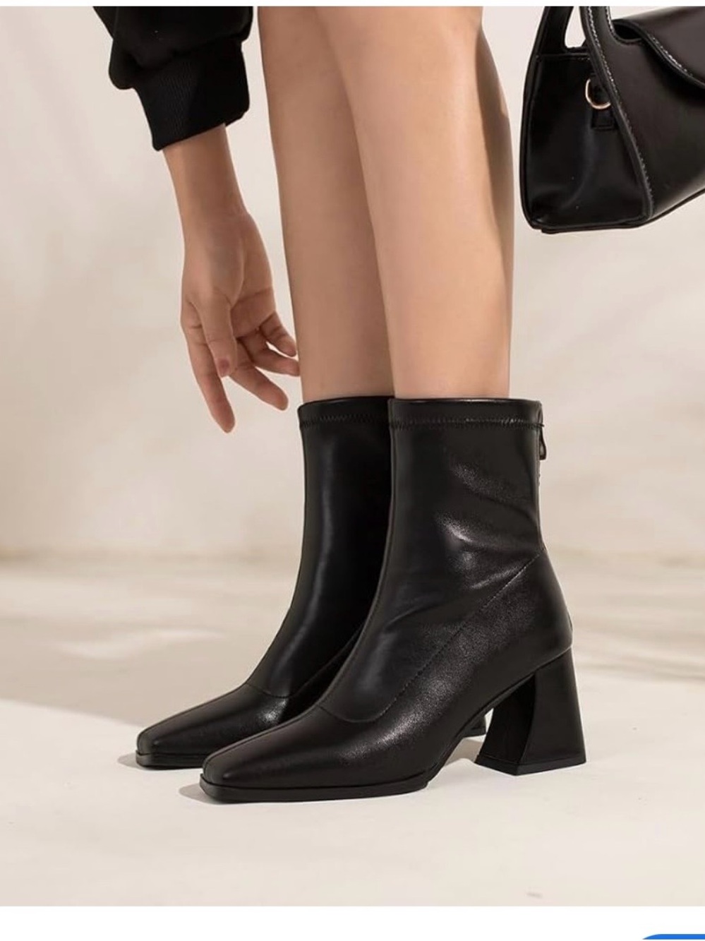 Women's Black Mid-Calf Block Heel Ankle Boots